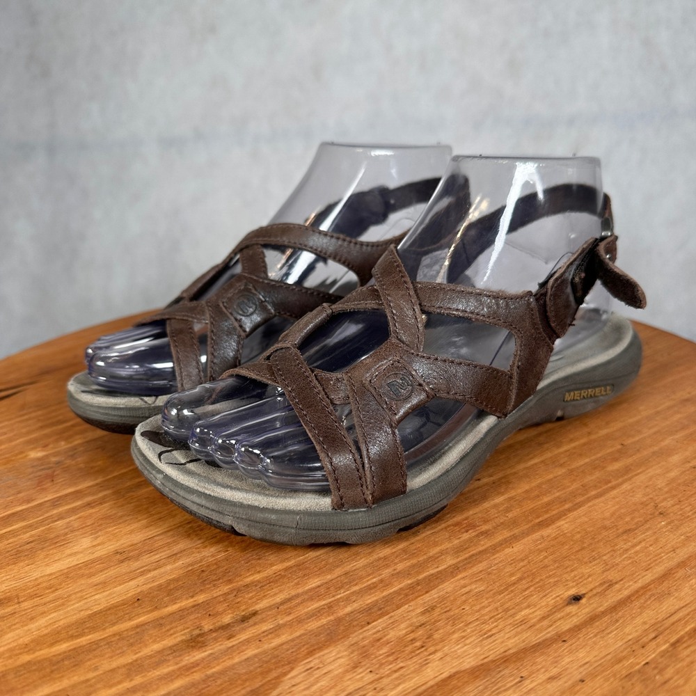 Merrell Bracken Sandals Womens 5 Brown Leather Strappy Slingback Outdoor Good